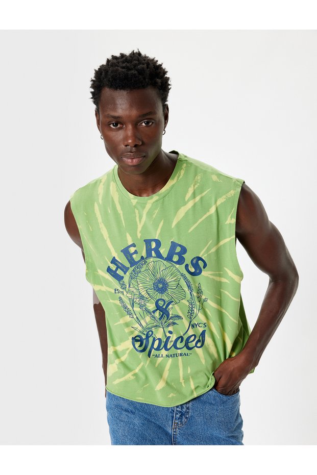 Sleeveless T-Shirt Floral Printed Crew Neck Cotton