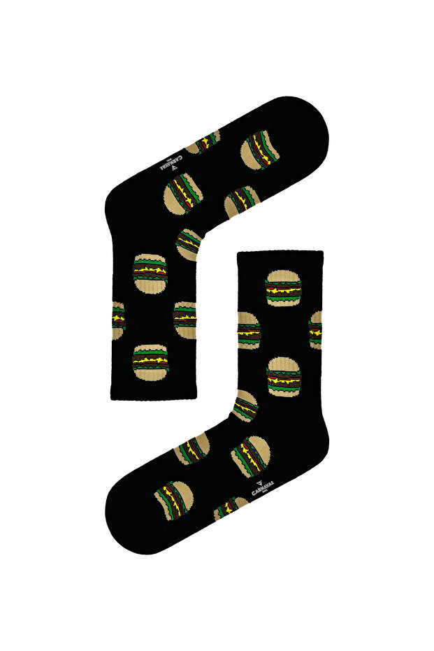 Black Hamburger Patterned Tennis Socks