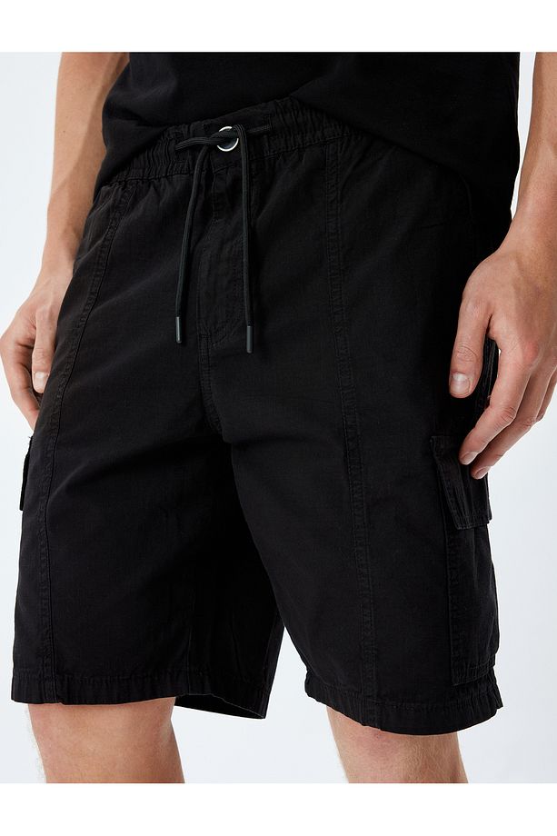 Chino Şort Bermuda Kargo Cep Detaylı Beli Bağcıklı Pamuklu - 5