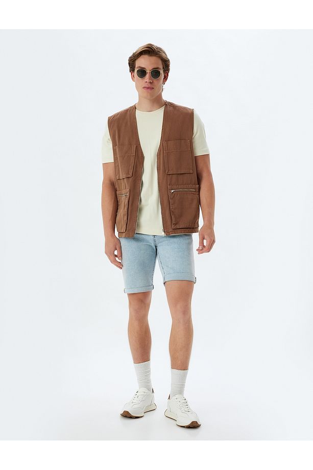 Slim Fit Kot Şort Bermuda Cep Detaylı Pamuklu - 1
