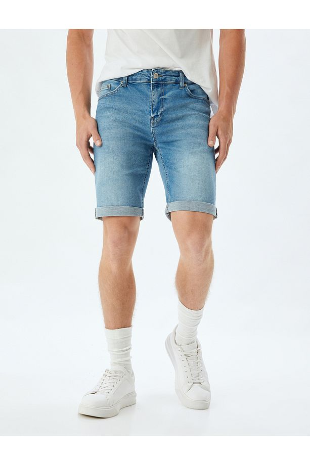 Slim Fit Kot Şort Bermuda Cep Detaylı Pamuklu - 3