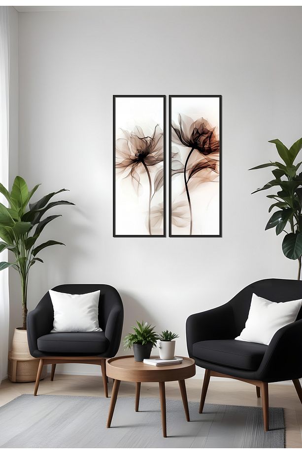Minimalist Soyut Çiçekli Tablo 2li Set RYTA70X25D0020 - 1