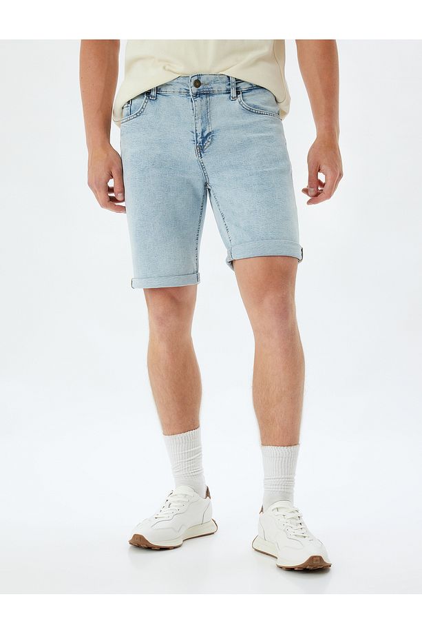 Slim Fit Kot Şort Bermuda Cep Detaylı Pamuklu - 3