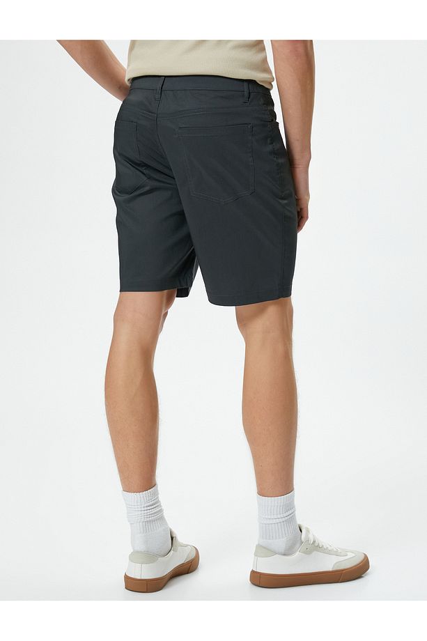 Kumaş Şort Slim Fit Düğmeli Cep Detaylı - 4