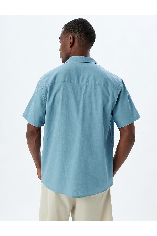 Keten Karışımlı Gömlek Basic Kısa Kollu Regular Fit - 4