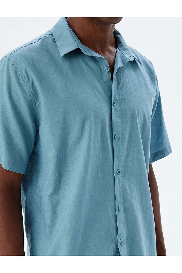Keten Karışımlı Gömlek Basic Kısa Kollu Regular Fit - 5