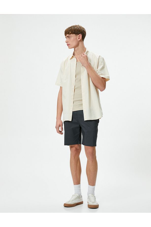 Kumaş Şort Slim Fit Düğmeli Cep Detaylı - 2