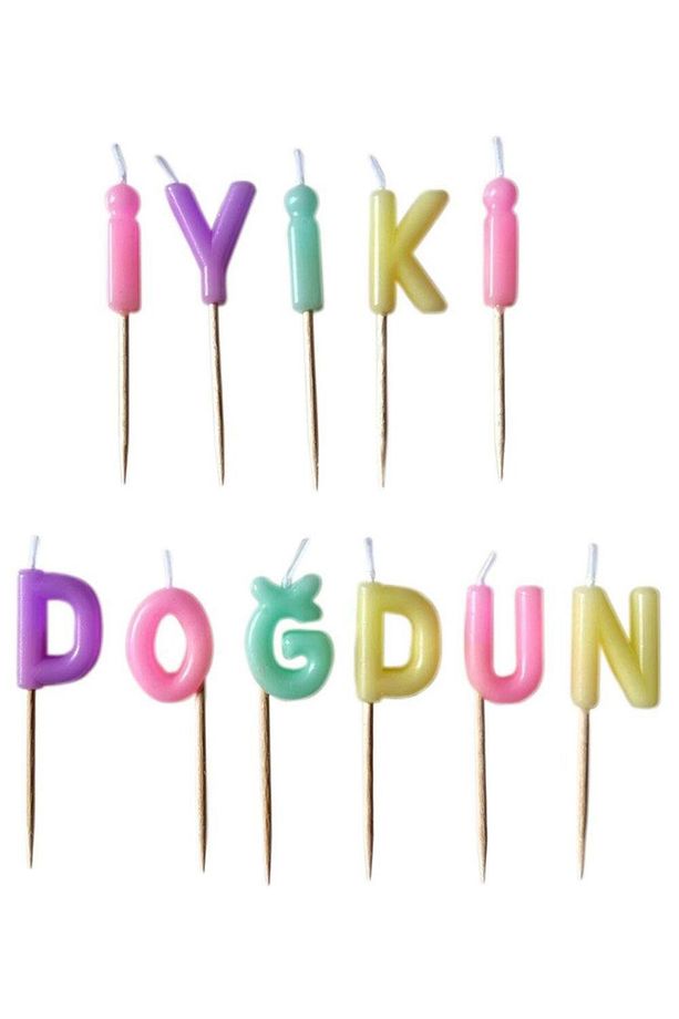 Çok Renkli Makaron Iyi Ki Doğdun Mum Set - 1