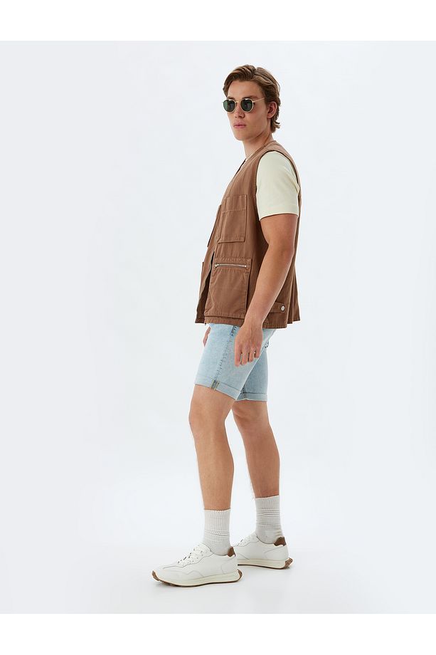 Slim Fit Kot Şort Bermuda Cep Detaylı Pamuklu - 2