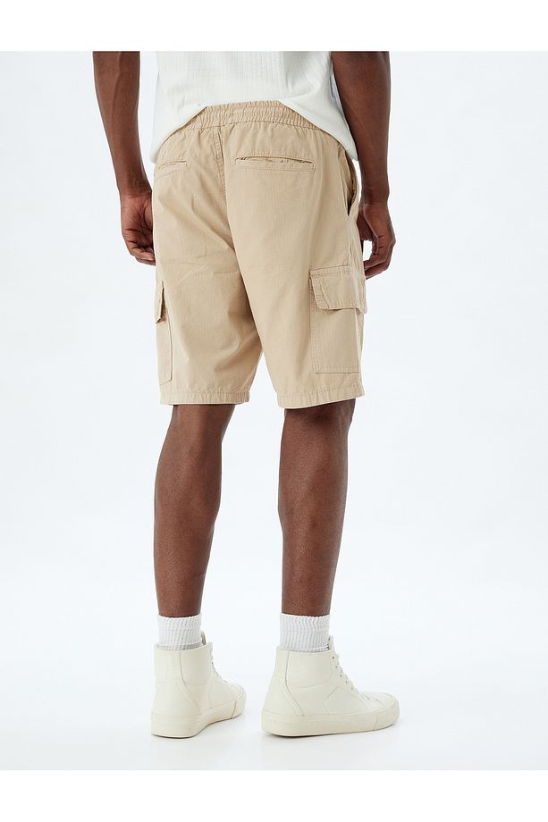 Chino Şort Bermuda Kargo Cep Detaylı Beli Bağcıklı Pamuklu - 4
