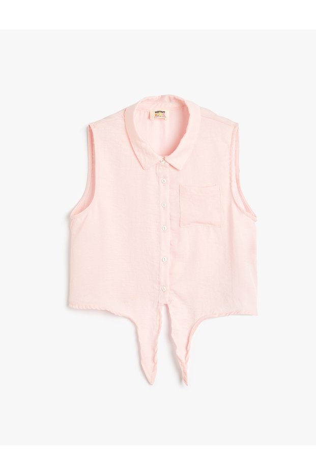 Sleeveless Shirt with Waist Tie and Pocket Detail