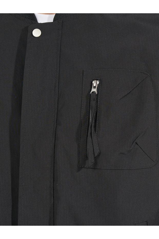 Pocket Zip Detail Lined Solid Bomber Jacket - 5
