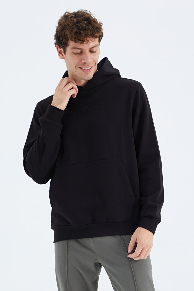 Black Kangaroo Standard Mold Hooded Men's Sweatshirt - 87883