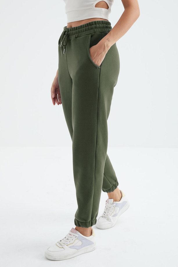 Çağla Yüksek Bel Basic Bağcıklı Jogger Polar Kadın Eşofman Alt - 94622 - 2