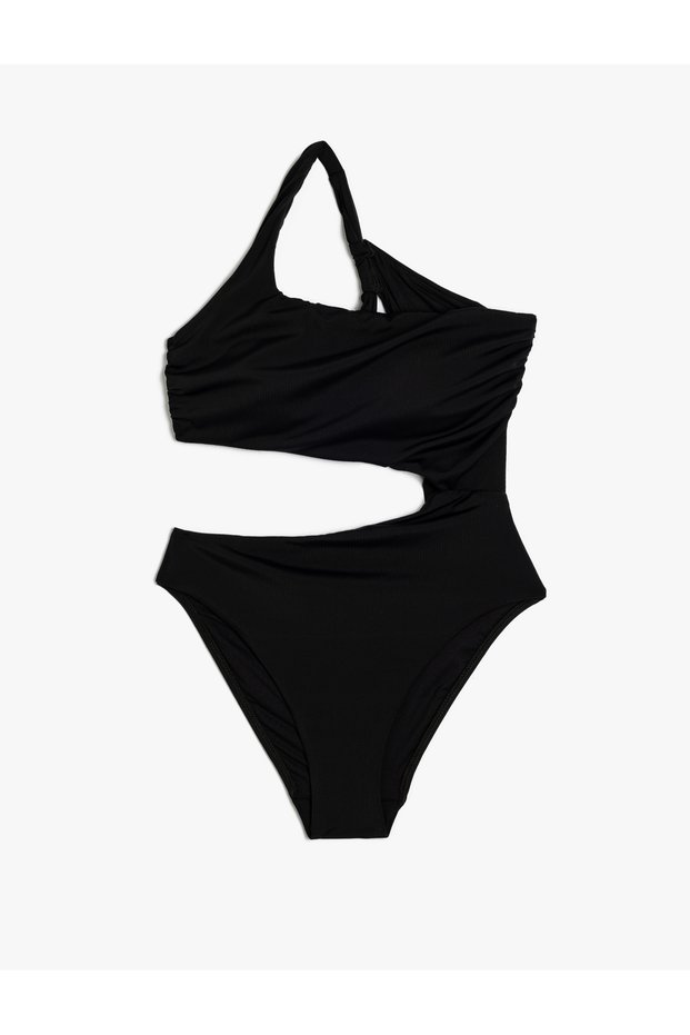 One-Shoulder Mayokini with Asymmetrical Drape Detail