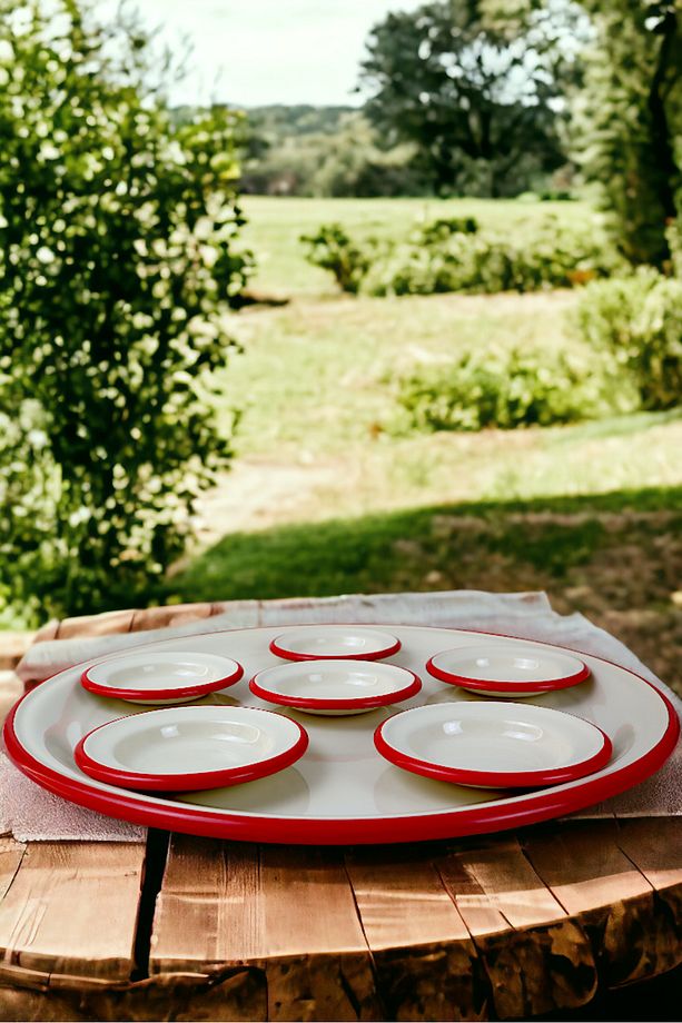 7 Parçabüyük Boy Emaye Kahvaltı Seti, Sunum, Kahvaltı Tabağı, Reçellik, Zeytin, Peynir Tabağı, - 4