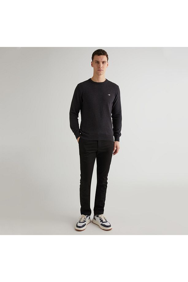 Erkek Gri Regular Fit Bisiklet Yaka Logolu Kazak - 3