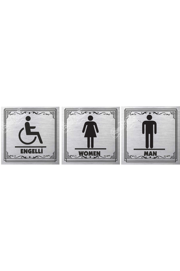 Wc Female Male Disabled Sinks Diversion Writing Metal Sheet Set of 3