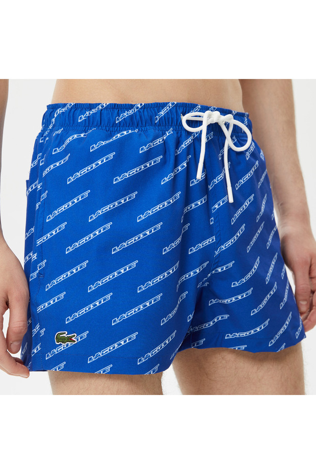 Erkek Baskılı Mavi Mayo Şort - 4