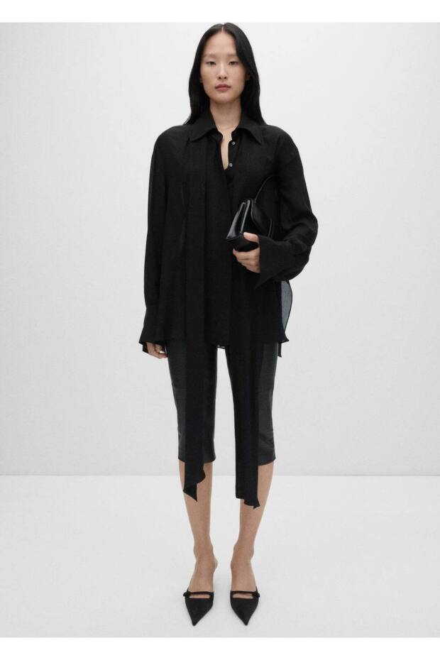 Halbtransparentes Hemd mit Bindedetail - 2