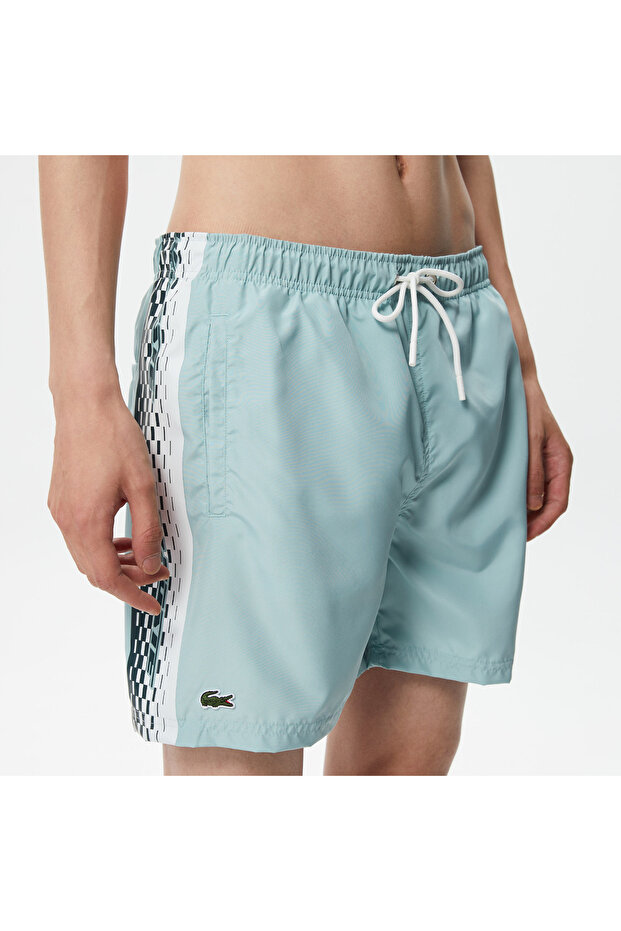 Erkek Regular Fit Baskılı Mavi Mayo Şort - 4