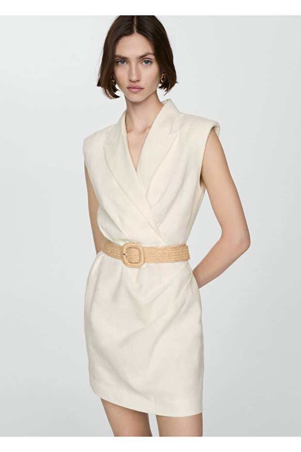 Kemerli keten elbise - 1