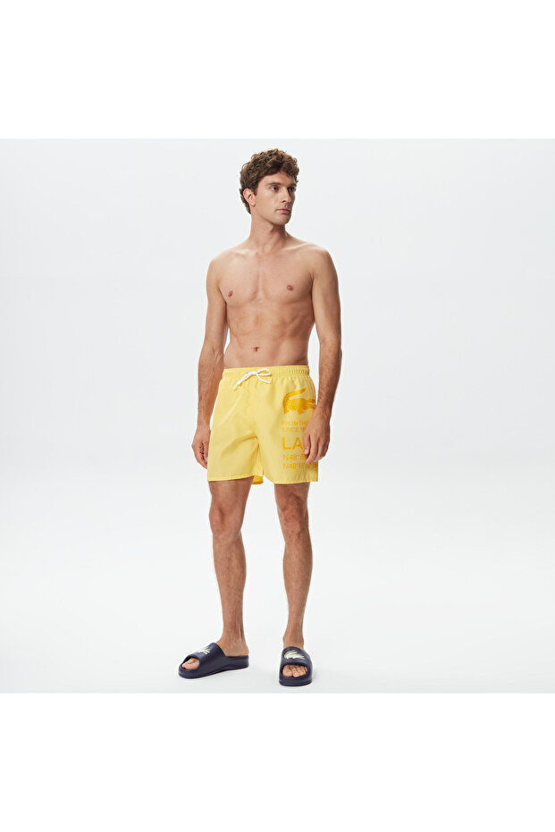 Erkek Baskılı Sarı Mayo Şort - 1
