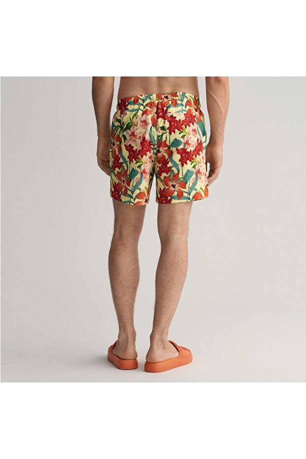 Erkek Sarı Classic Fit Desenli Mayo Şort - 2