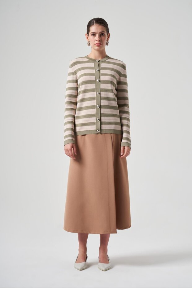 Khaki Cardigan - Stripe Detailed, Model 1113