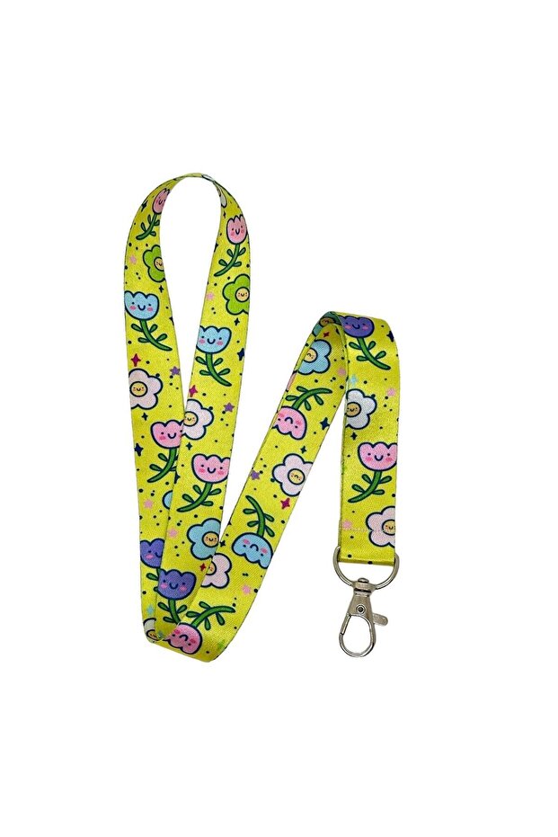 Hand Drawn Yellow Flower Daisy Themed Neck Lanyard Card Strap