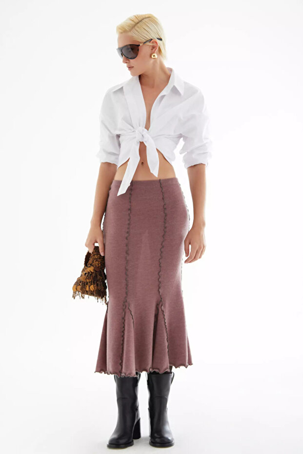 Gül kurusu triko orta boy etek - 3