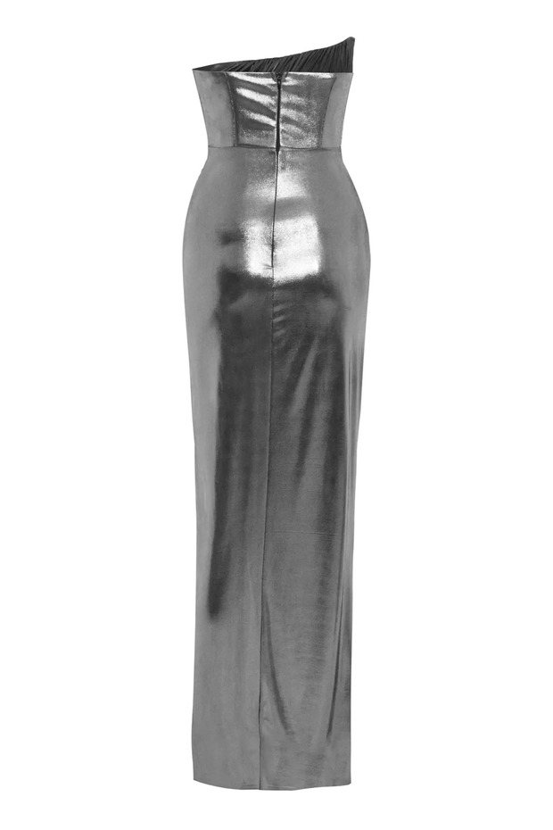 Black silver örme kolsuz uzun elbise - 2