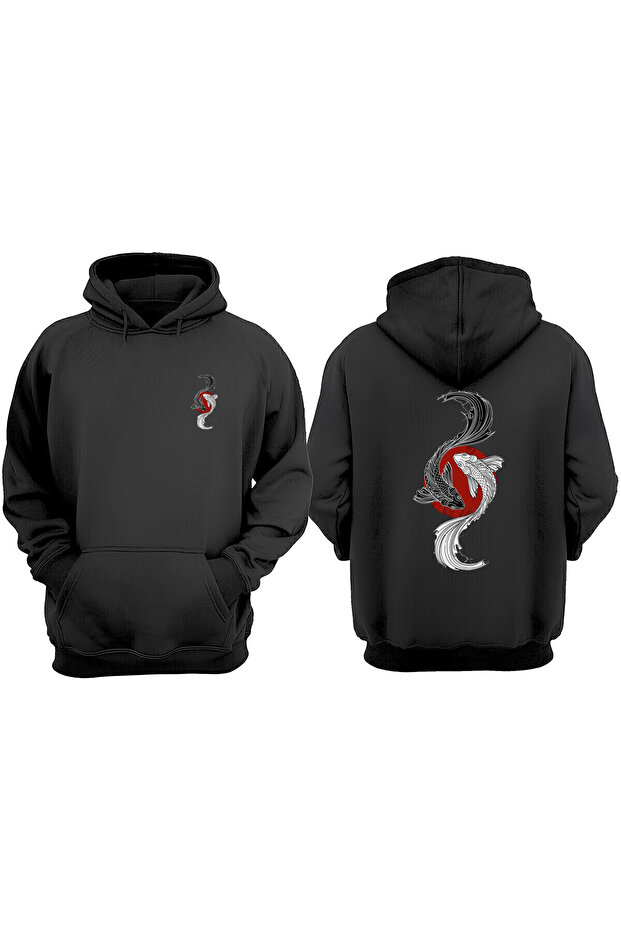 Unisex Jopon Anime Fishes Design Front Back Printed Regular Fit Black Sweatshirt