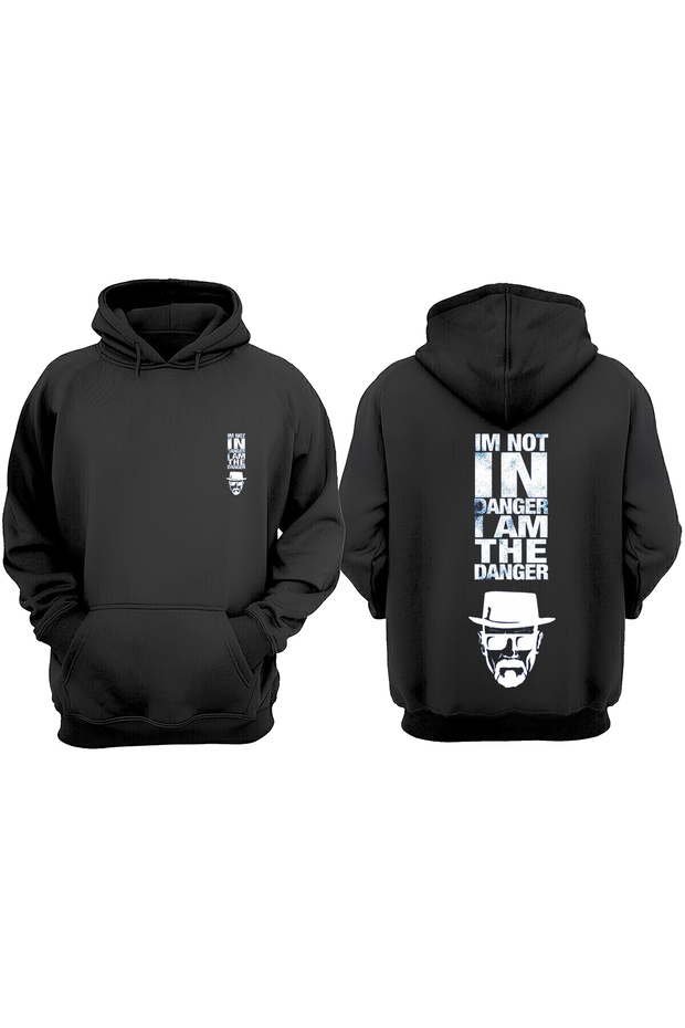 Unisex Im Not in Danger Design Front Back Printed Regular Fit Black Sweatshirt