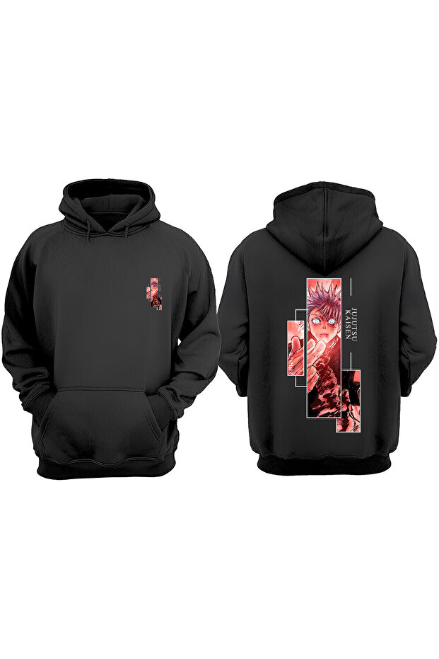 Unisex Jujutsu Kaisen Anime Design Front Back Printed Regular Fit Black Sweatshirt