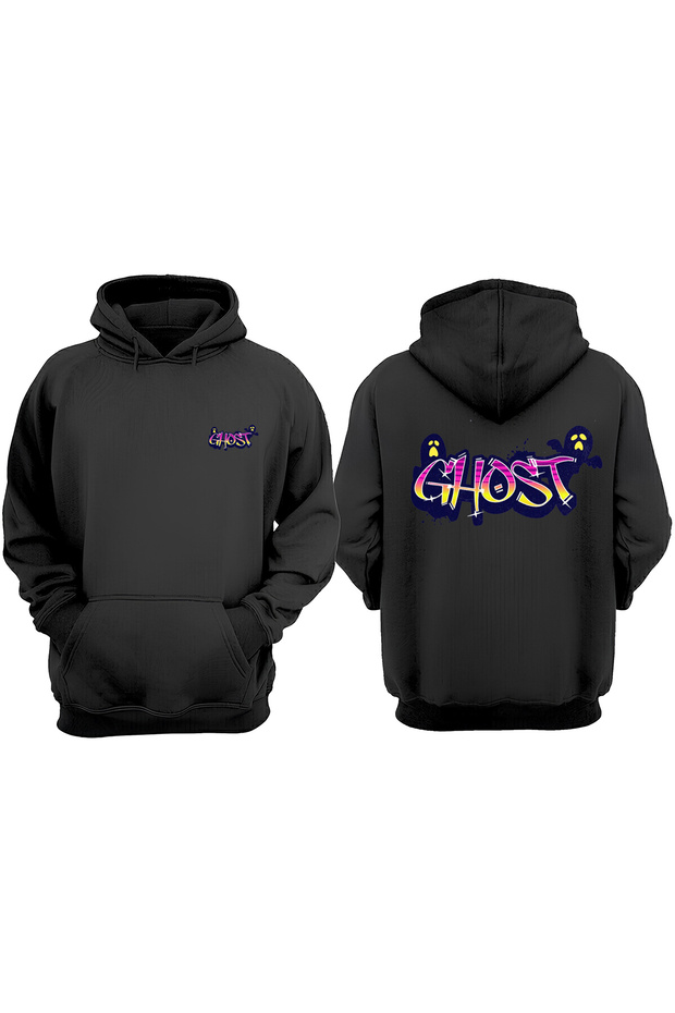 Unisex Ghost Graffiti Design Front Back Printed Regular Fit Black Sweatshirt