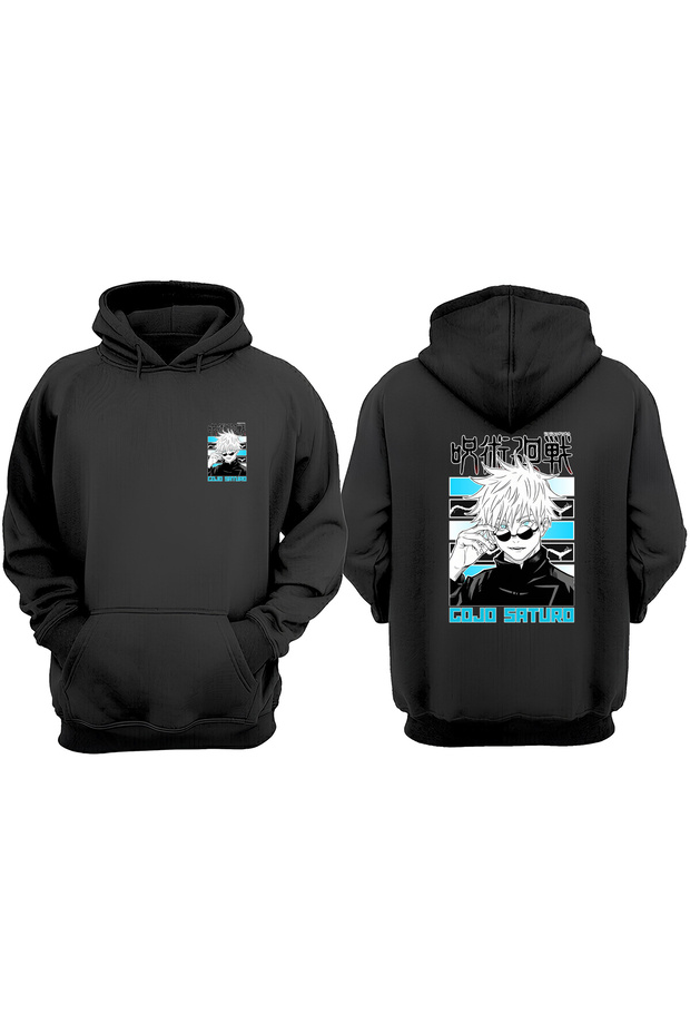 Unisex Gojo Satoru Glasses Design Front Back Printed Regular Fit Black Sweatshirt