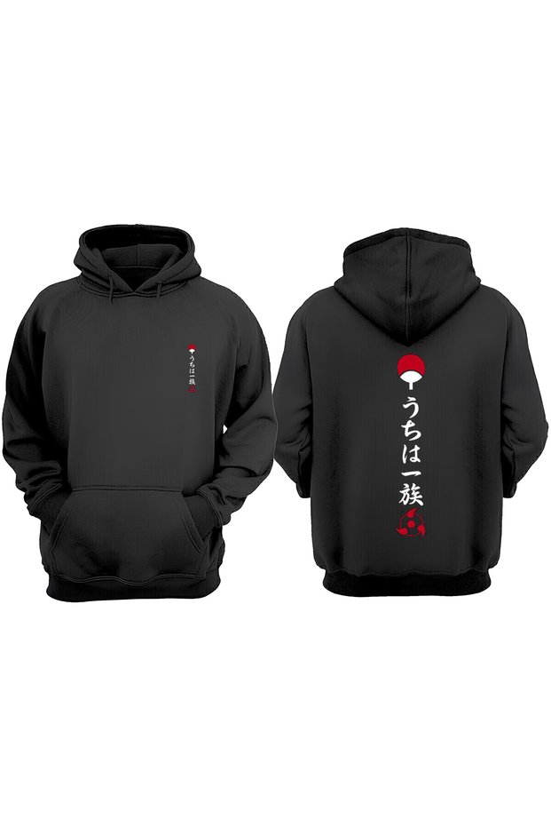 Unisex Itachi Uchiha Sahringan Design Front Back Printed Regular Fit Black Sweatshirt