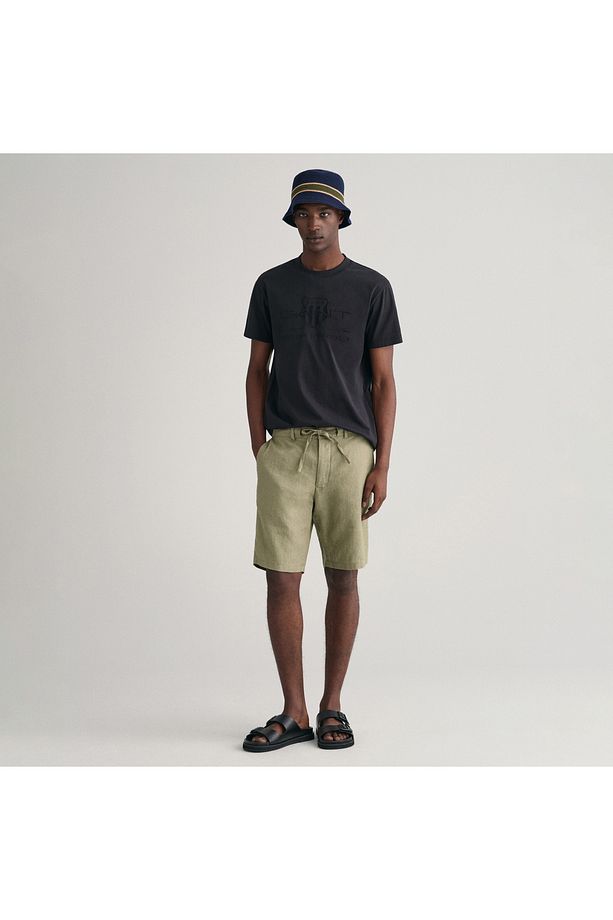 Erkek Yeşil Relaxed Fit Keten Şort - 1
