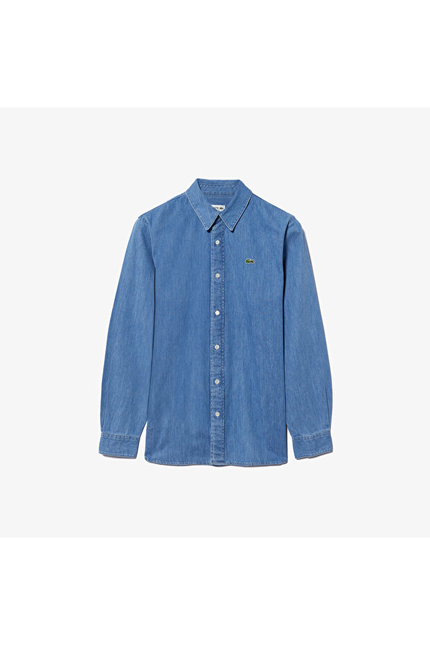 Erkek Regular Fit Denim Mavi Gömlek - 1