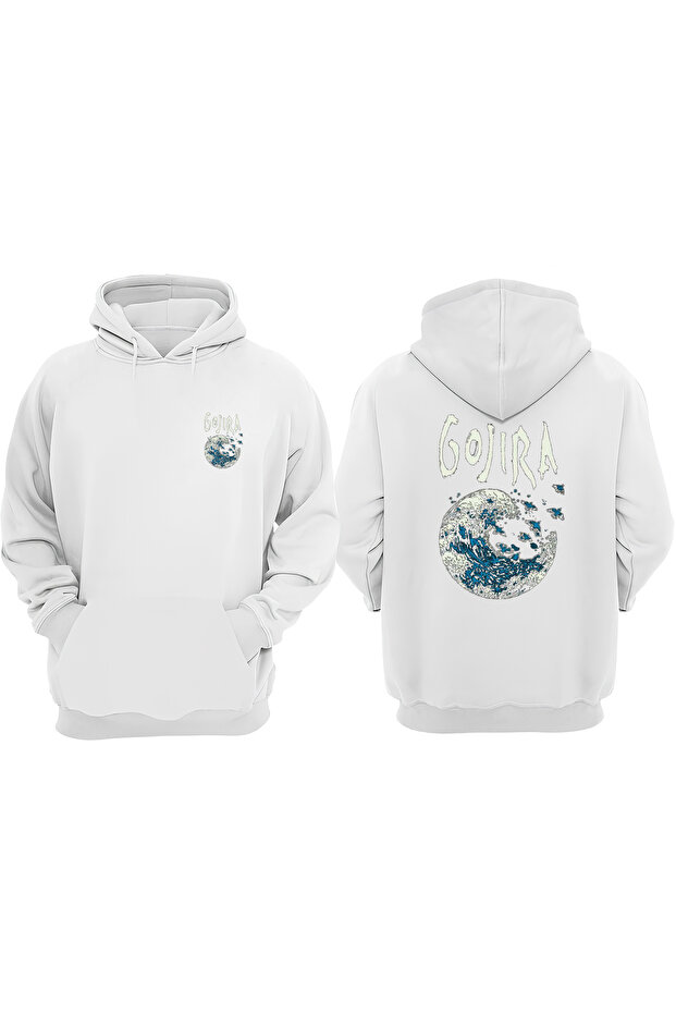 Unisex Gojira Wave Design Front Back Printed Regular Fit White Sweatshirt