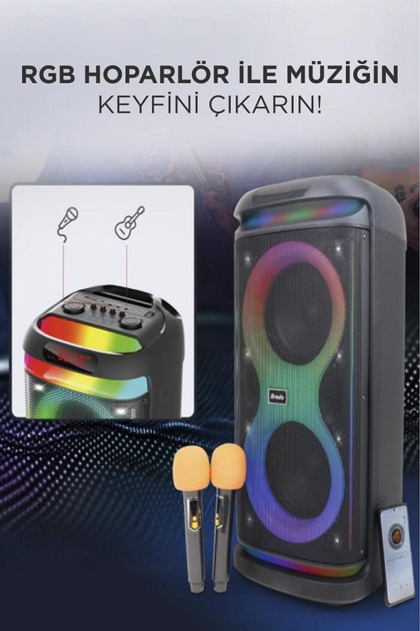 BTS-1993 Siyah RGB Ledli Mikrofonlu Kumandalı Bluetooth Hoparlör Parti Speaker - 3