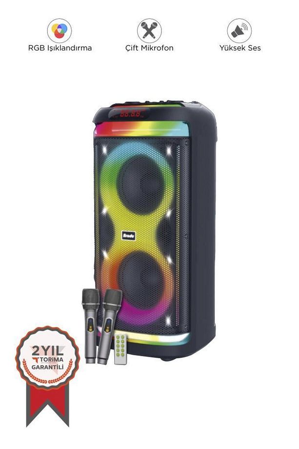 BTS-1993 Siyah RGB Ledli Mikrofonlu Kumandalı Bluetooth Hoparlör Parti Speaker - 1