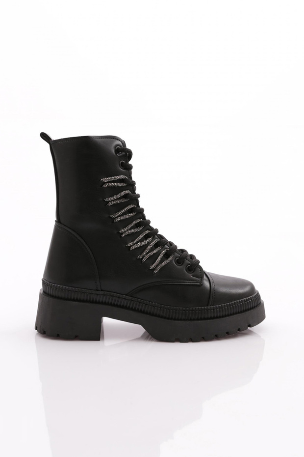 K9075 Women's Lace-Up Silver Stone Lace-Up Boots Black