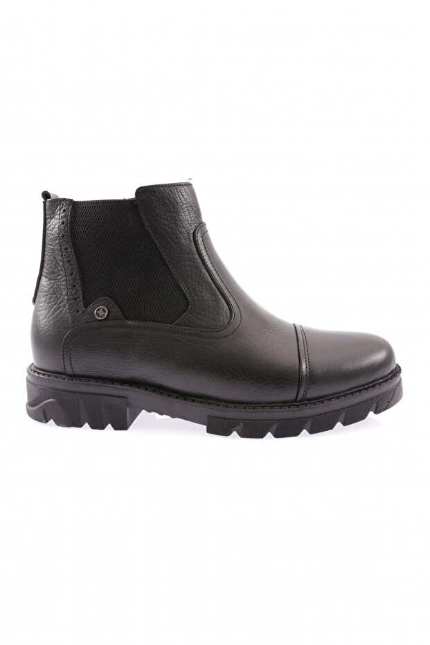 2519-1 Men's Sneakers Boots with Stretch Detail Black Genuine Leather