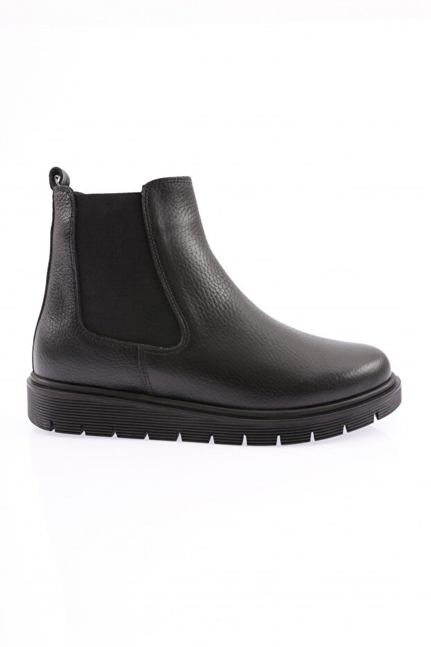 2200 Women's Stretch Detailed Boots Black Floater Genuine Leather