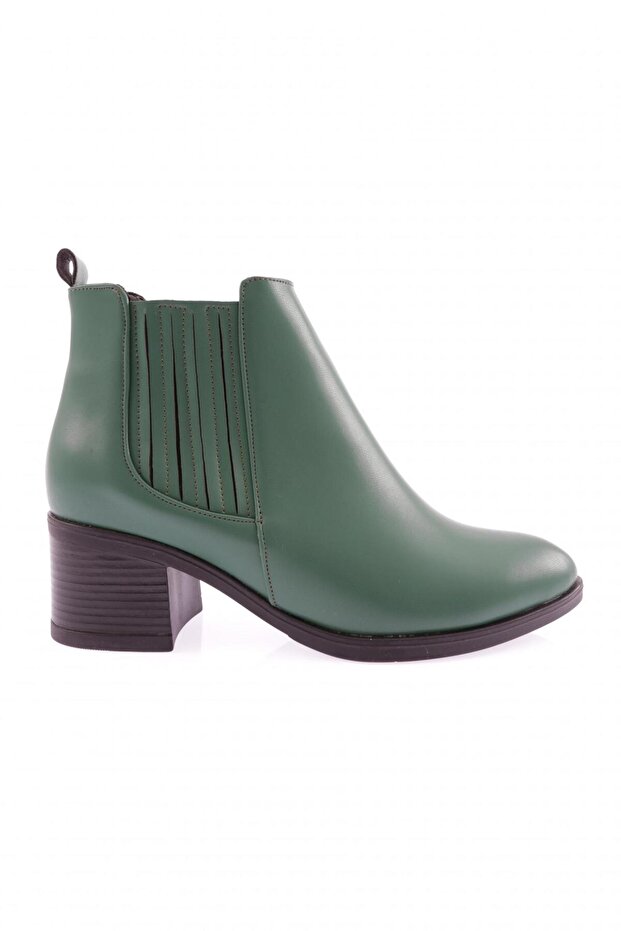 9007-2164-22K Women's Striped Heeled Short Boots Green