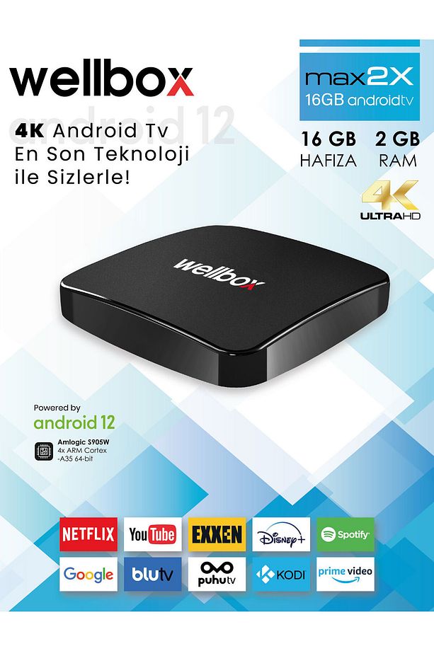 WELLBOX MAX2X Android TV BOX Wi-Fi Bluetooth HDMI Uydu Alıcısı - 1