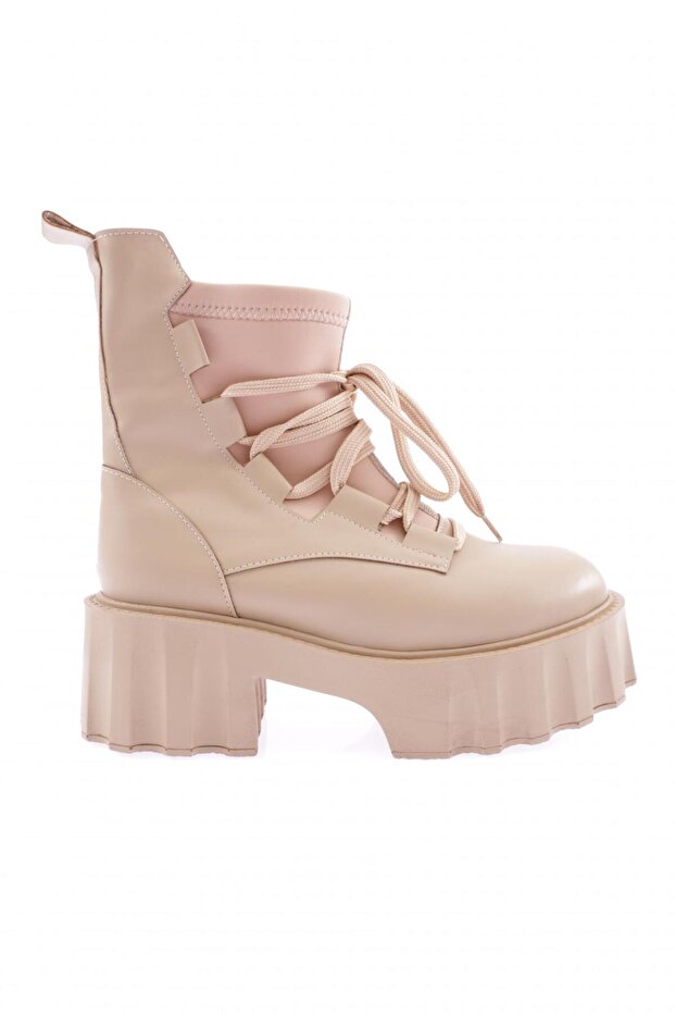 Es803 Women's Thick Sole Lace-Up Boots Nude