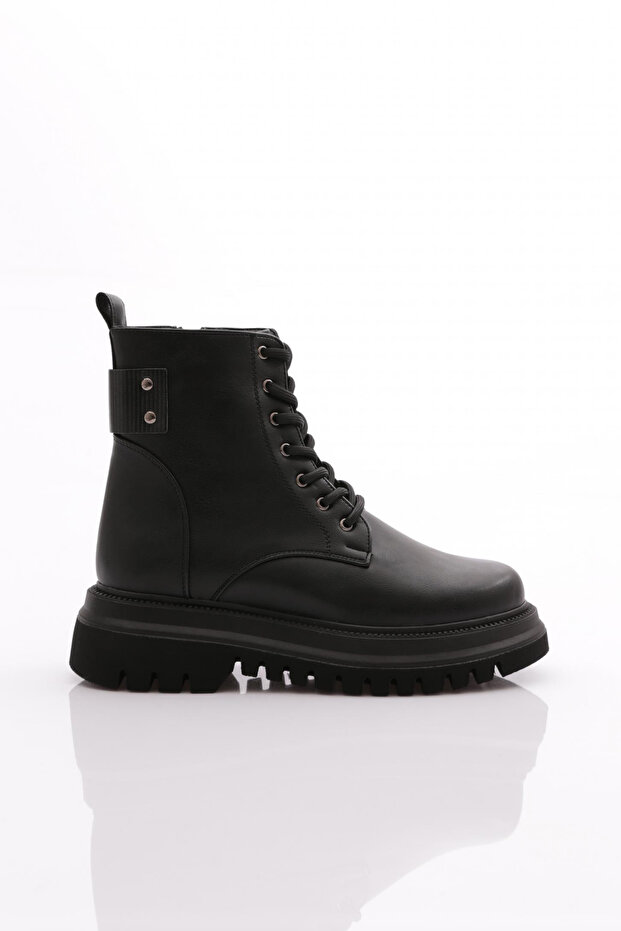 Kalın Taban Bağcıklı Kadın Bot Siyah 381073138 - 1